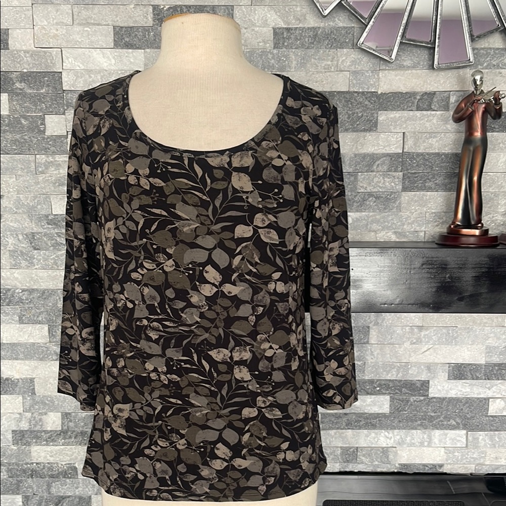 J Jill Floral Top Multicolor 3/4 Sleeve Scoopneck Size S